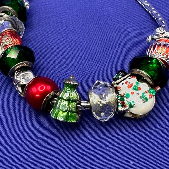 Pandora-Style Christmas Theme Charm Bracelet 14 Beads including 4 .925 Beads - Picture 10 of 15